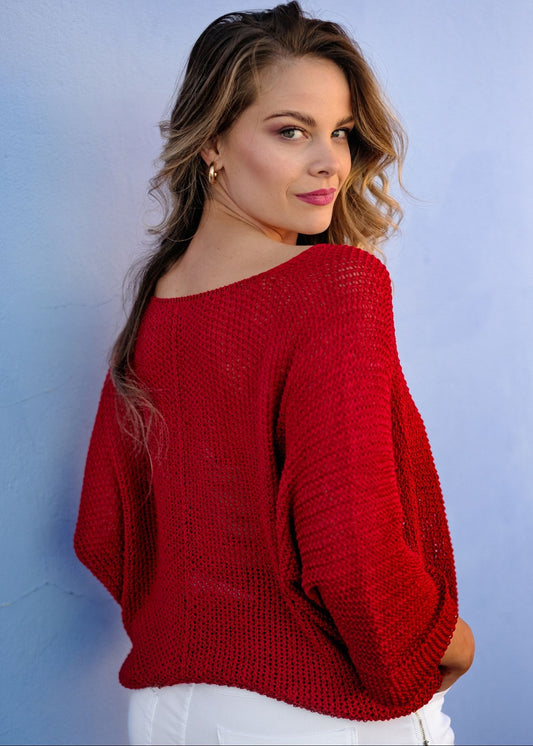 Riviera Summer Knit Top in Scarlet