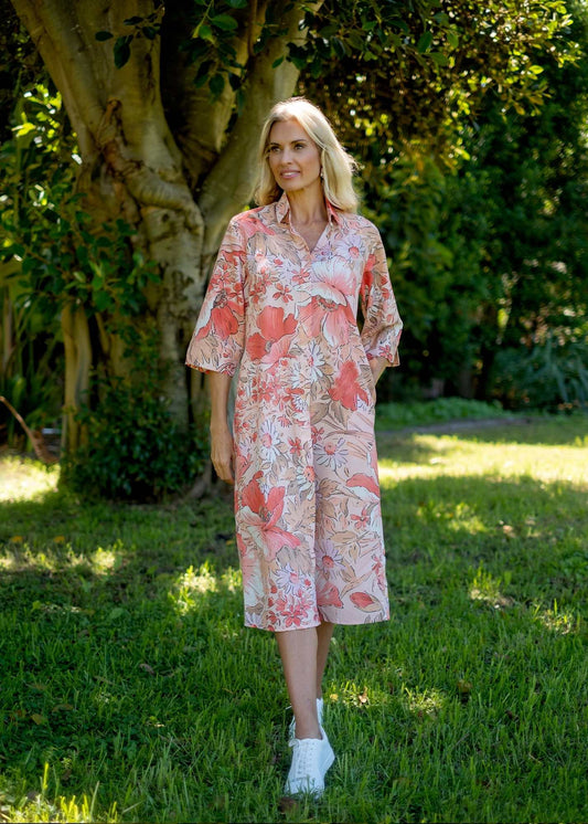 Betty Button dress in Coral Floral (A-Line)