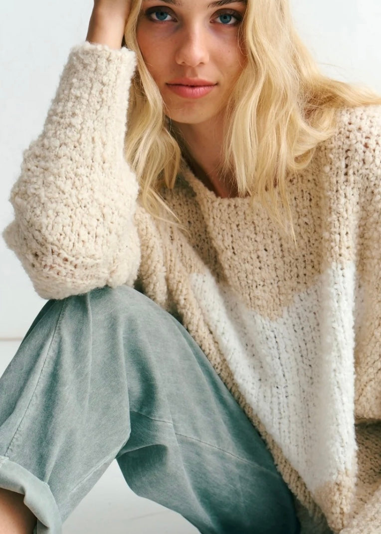 Sweetheart Chunky  Round Neck Knit in Stone