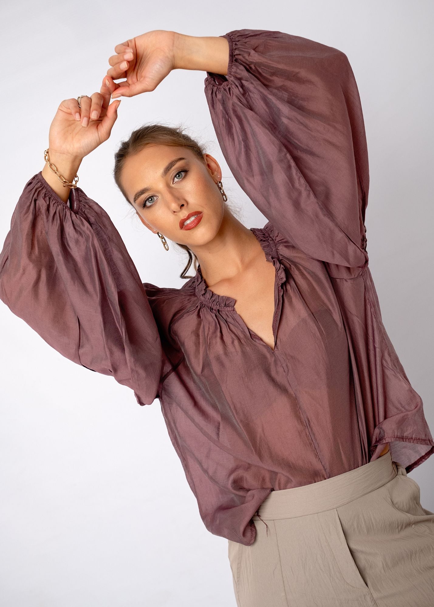 Swann Blouse with Frill  in Bordeaux