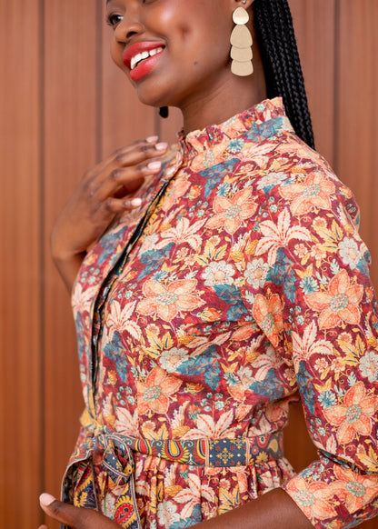 Mia Frill Dress in Autumn Bloom