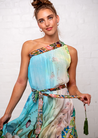 Roman Dress, in Turquoise flower Garden