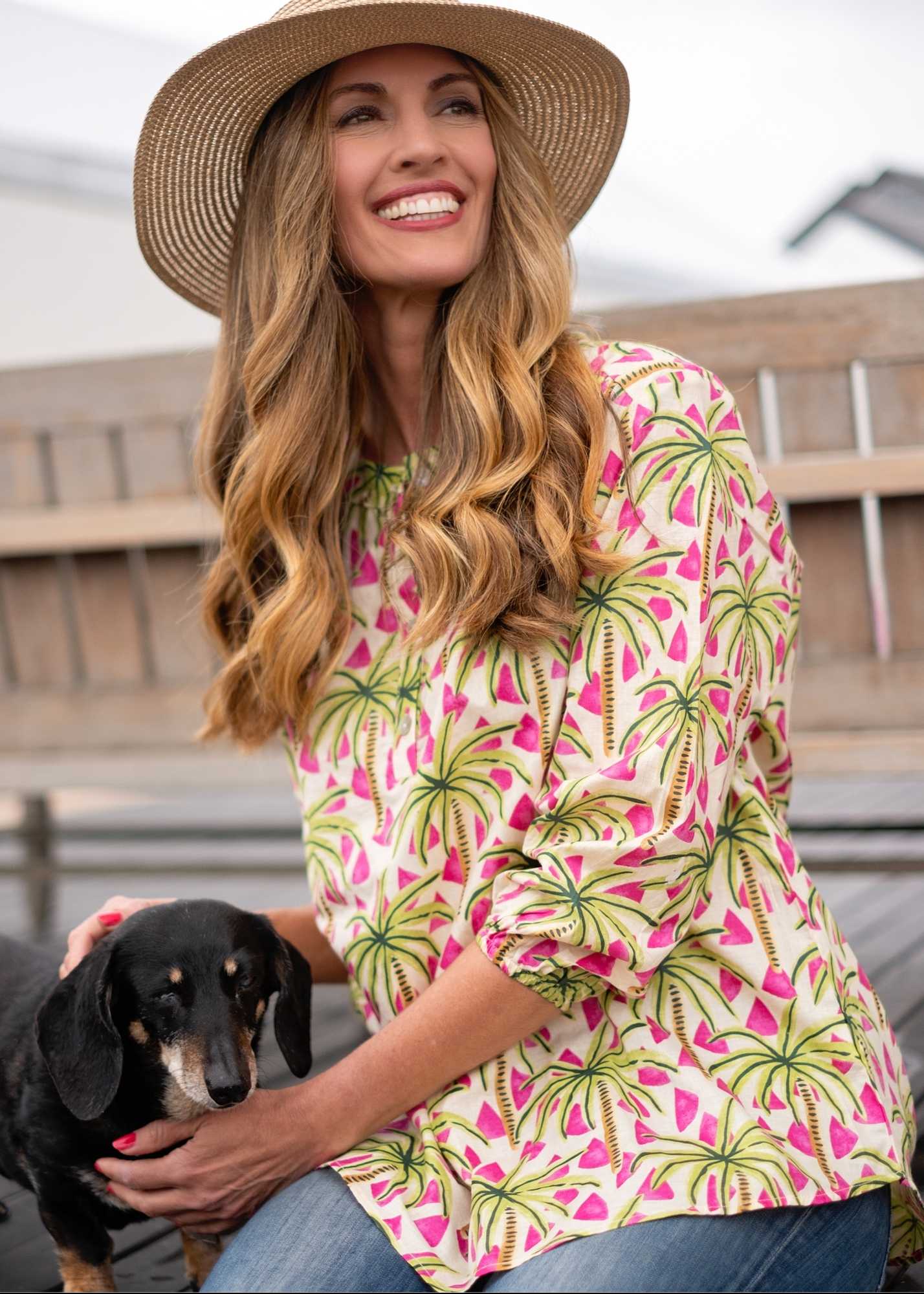 Lauren Comfy top, Pink and Green Palms