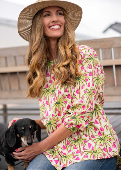 Lauren Comfy top, Pink and Green Palms