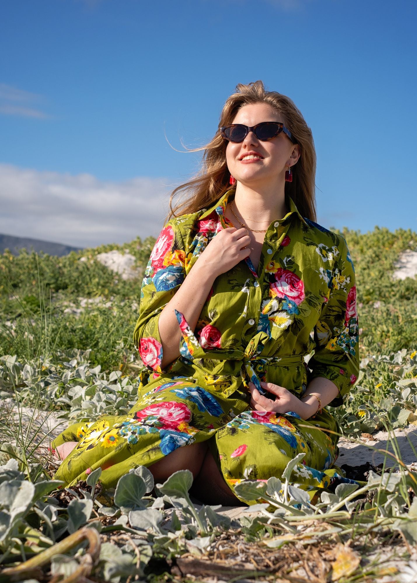 Betty Button dress in Green Garden