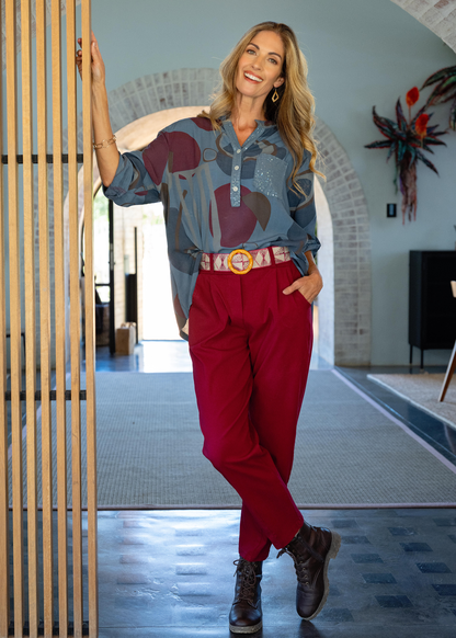 Mandarino Blouse in Geometrical Blue Shapes