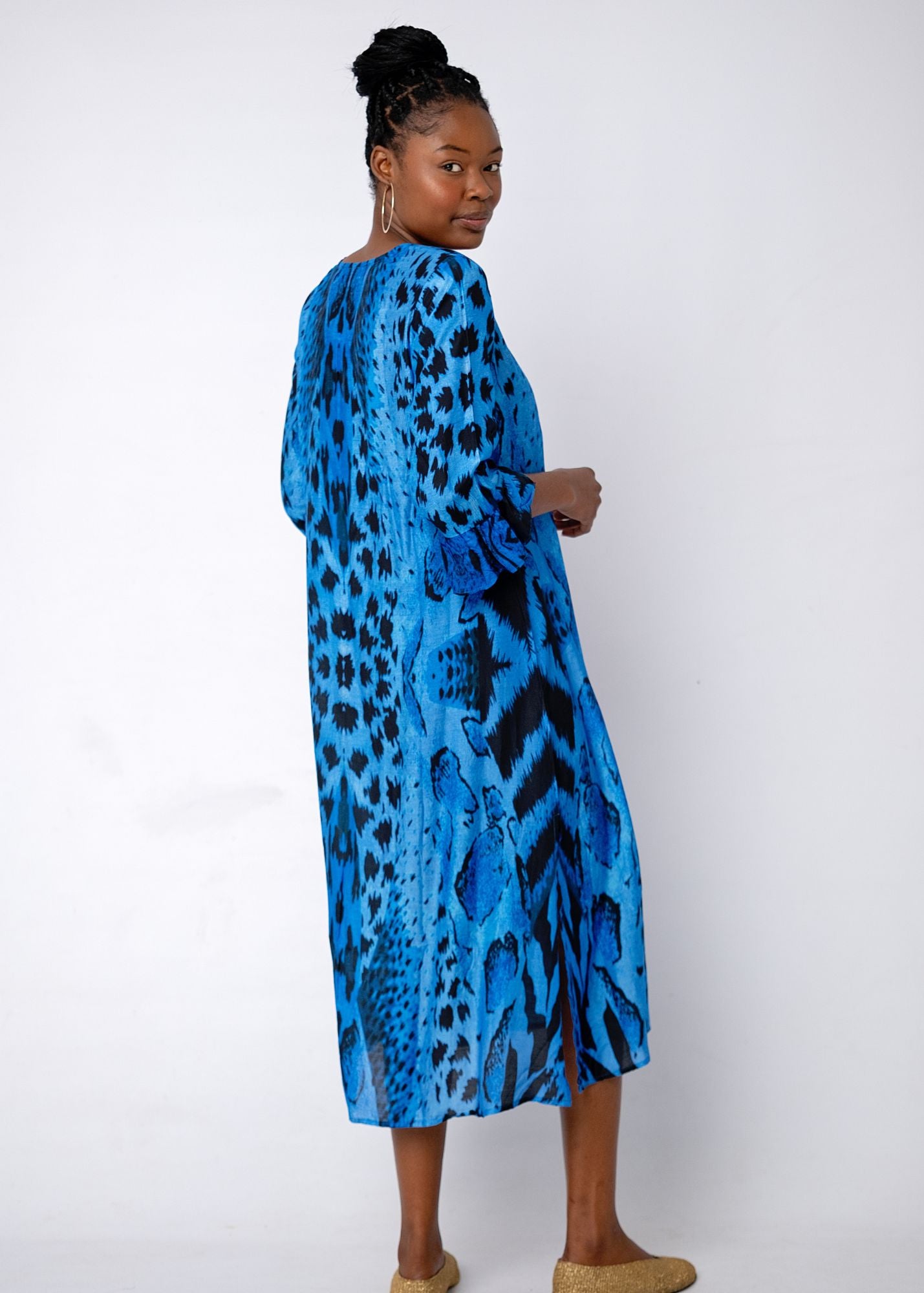 Alia Dress in Blue Animal Print