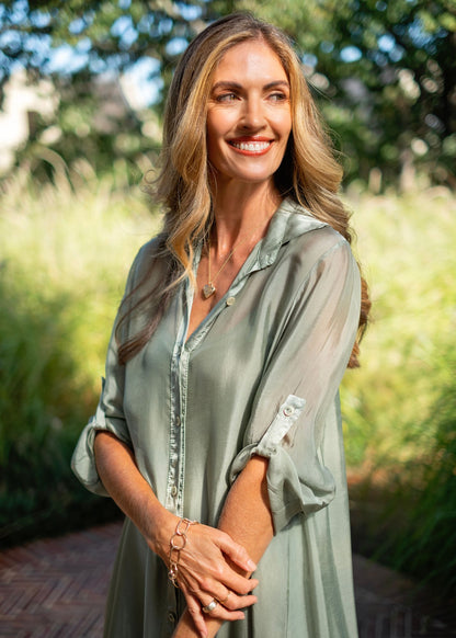 La Seta Dress with Tab top Sleeve — Sage Leaf