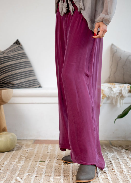 Sophia 100% Silk Flow Pants in Merlot