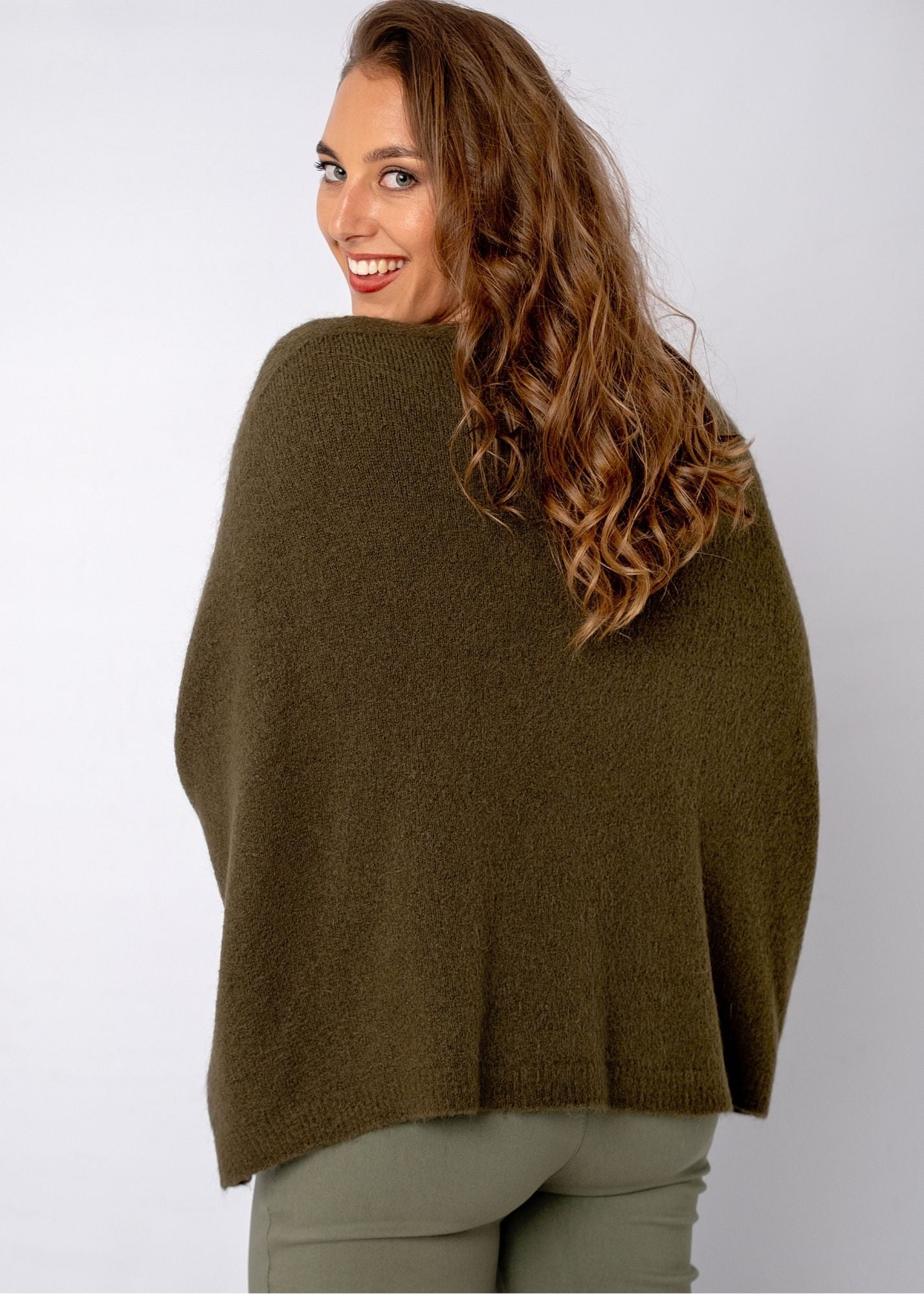 Poncho with Tulip Sleeve in Olive
