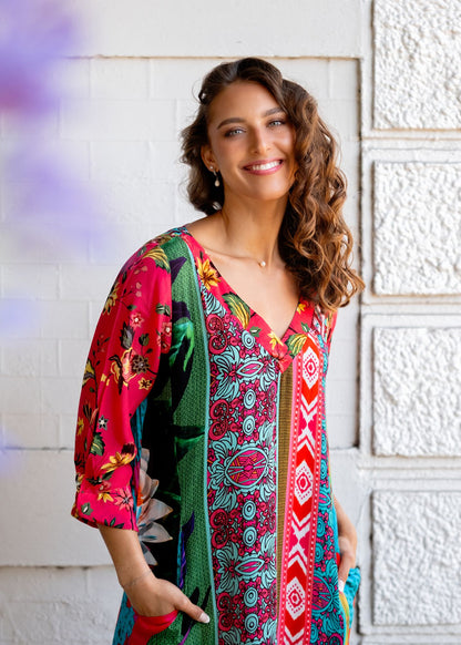 Gloria Dress with Tucked Sleeve Detail in Summer Palace