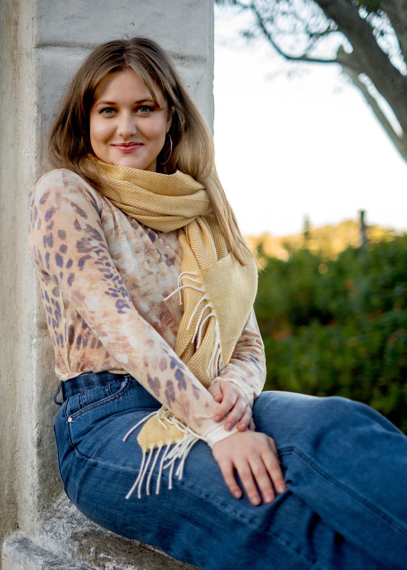 100% Wool Round Neck Long Sleeve Sweater in Brown Animal Print