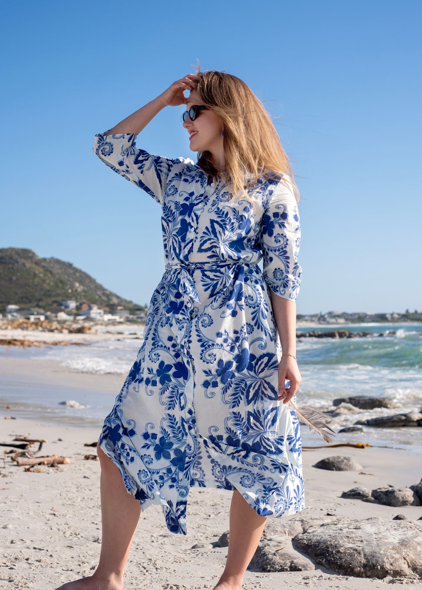 Betty Button dress in Blue Delft