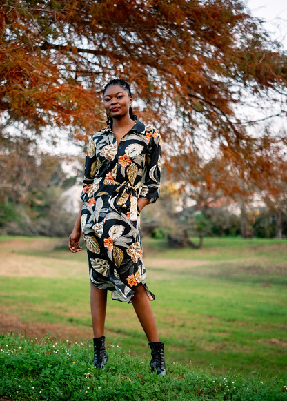 Laura Shirt Dress in Midnight Garden