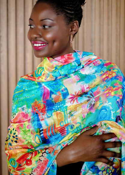 Yellow Kaleidoscope Luxe Scarf/Sarong – Viscose Luxe (111cm x 200cm)