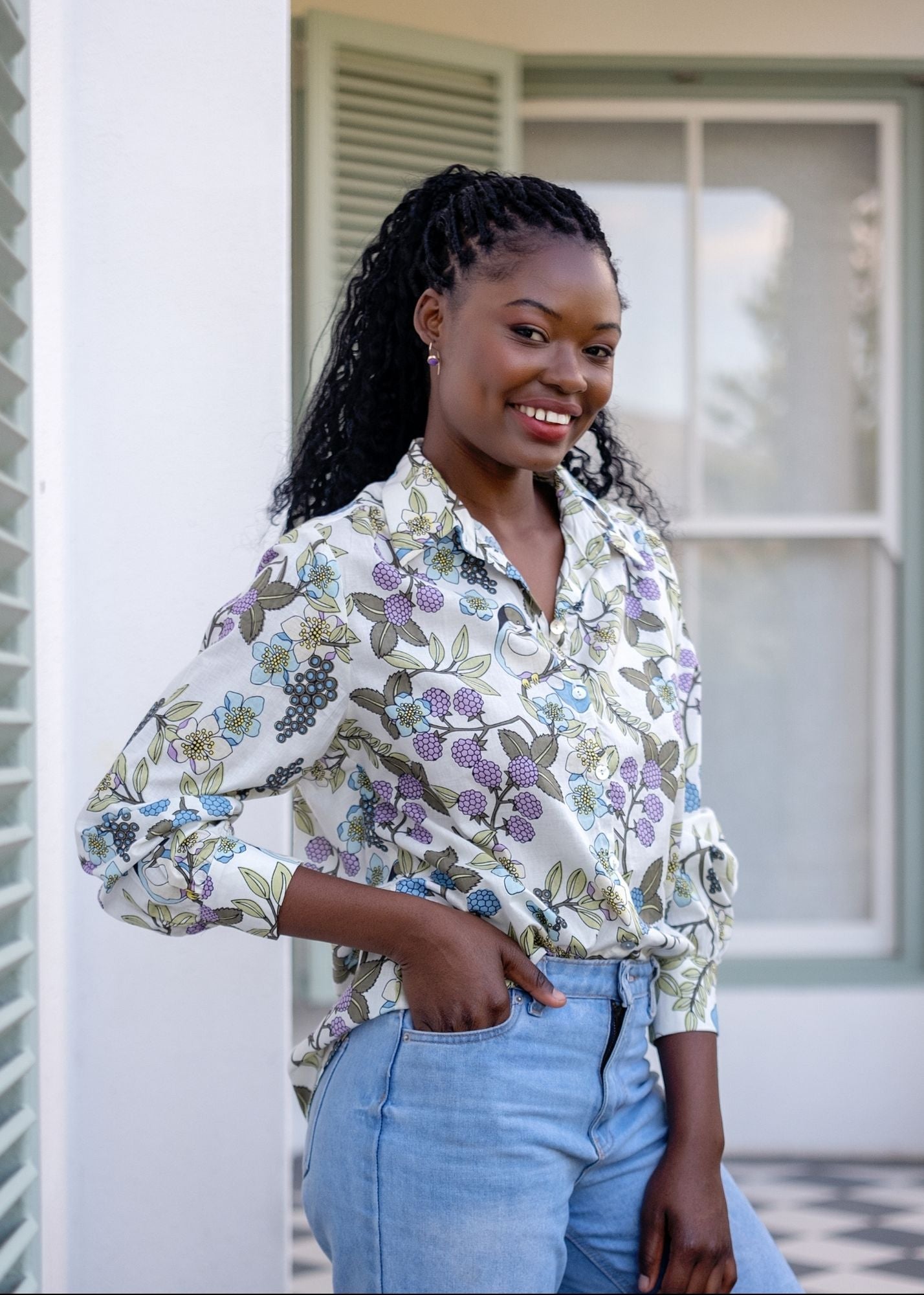 Button down blouse in Merry Berry