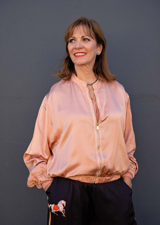 Lila  Bomber Jacket in Viscose Silk Blend in Salmon