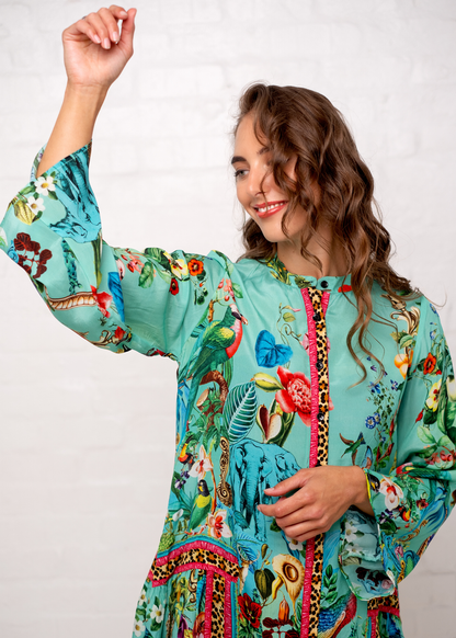 Amalfi Dress in Seagreen Lion