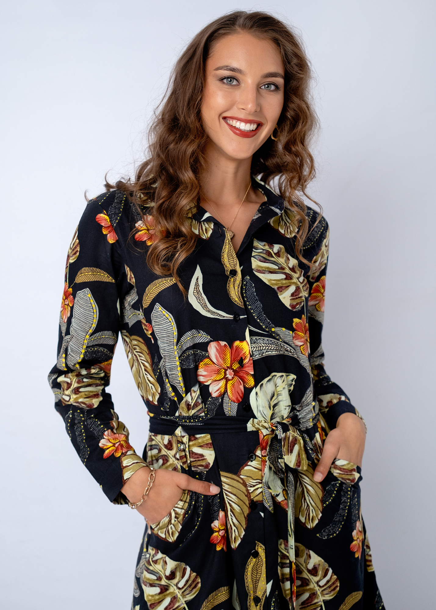 Laura Shirt Dress in Midnight Garden