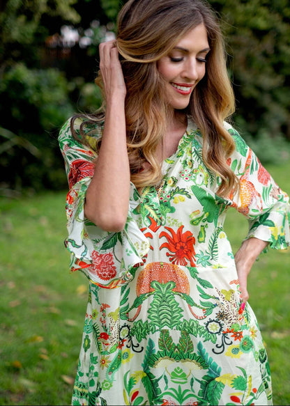 Jubilee Dress in Green and Coral