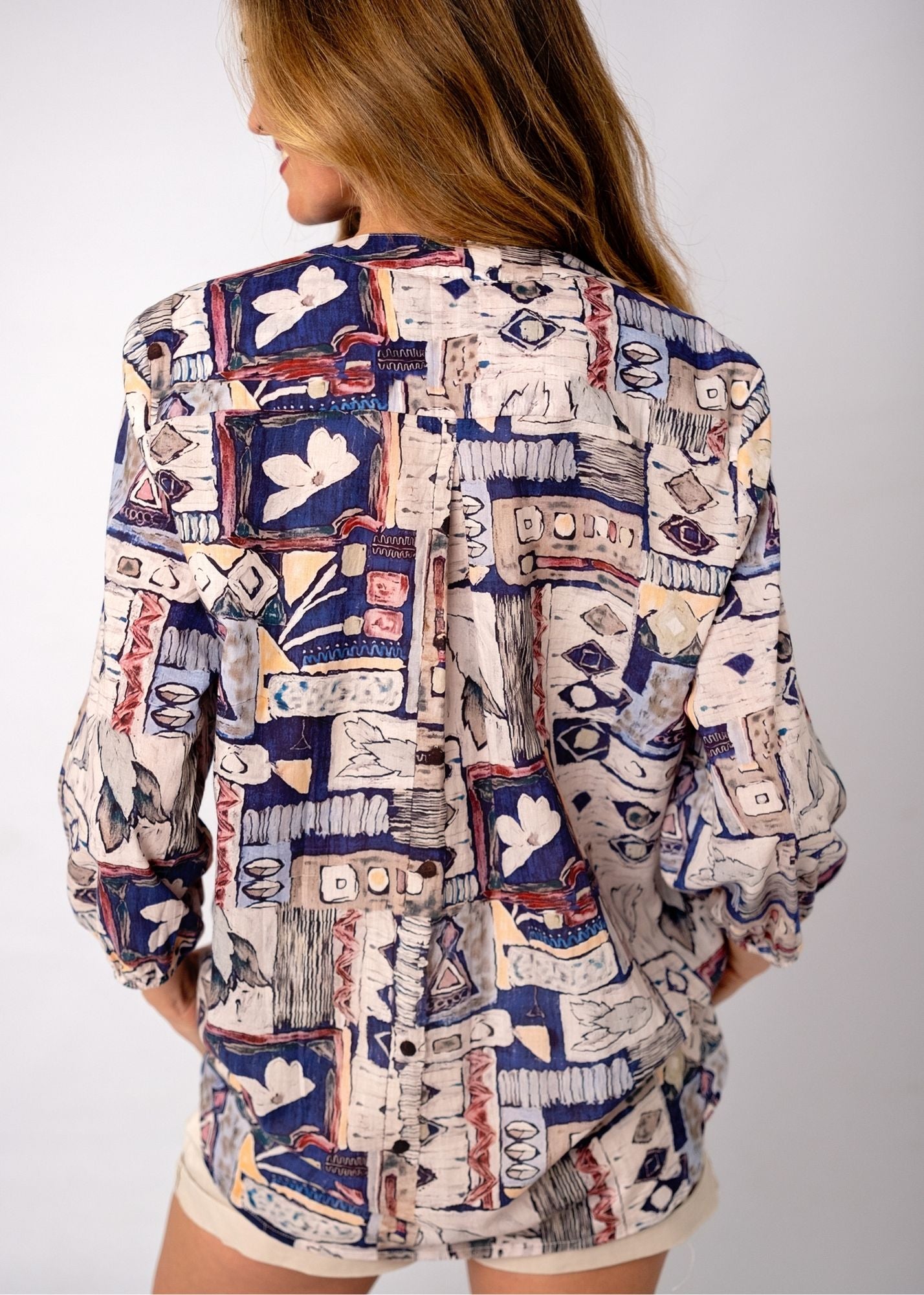 Lauren Comfy Top in Blue Botanical