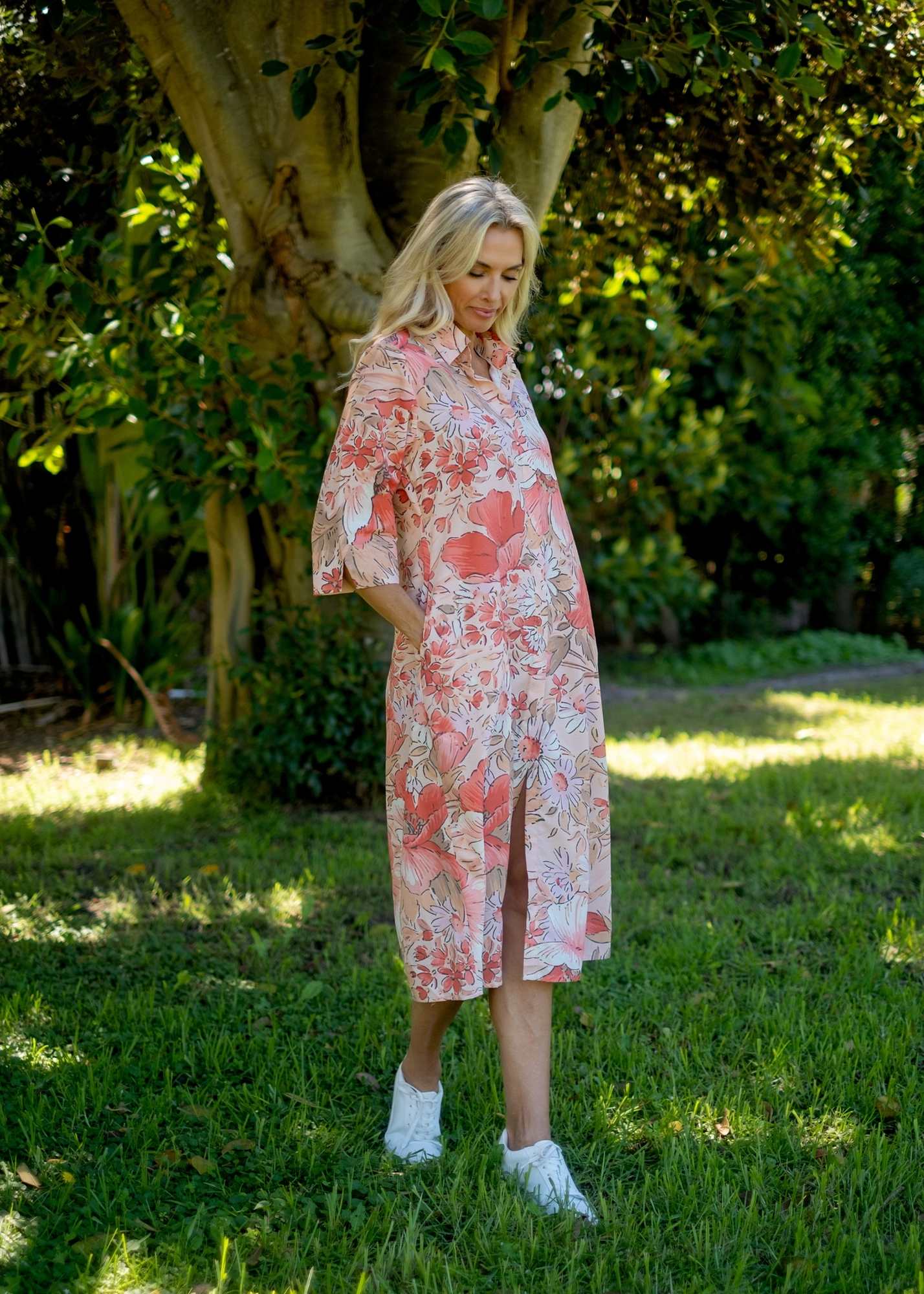Betty Button dress in Coral Floral (A-Line)  ***PRE-ORDER*** AVAILABLE 31 OCTOBER 2025