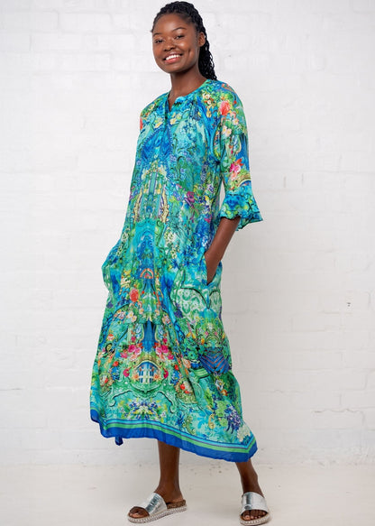 Jubilee Dress in Turquoise Crown Prnt