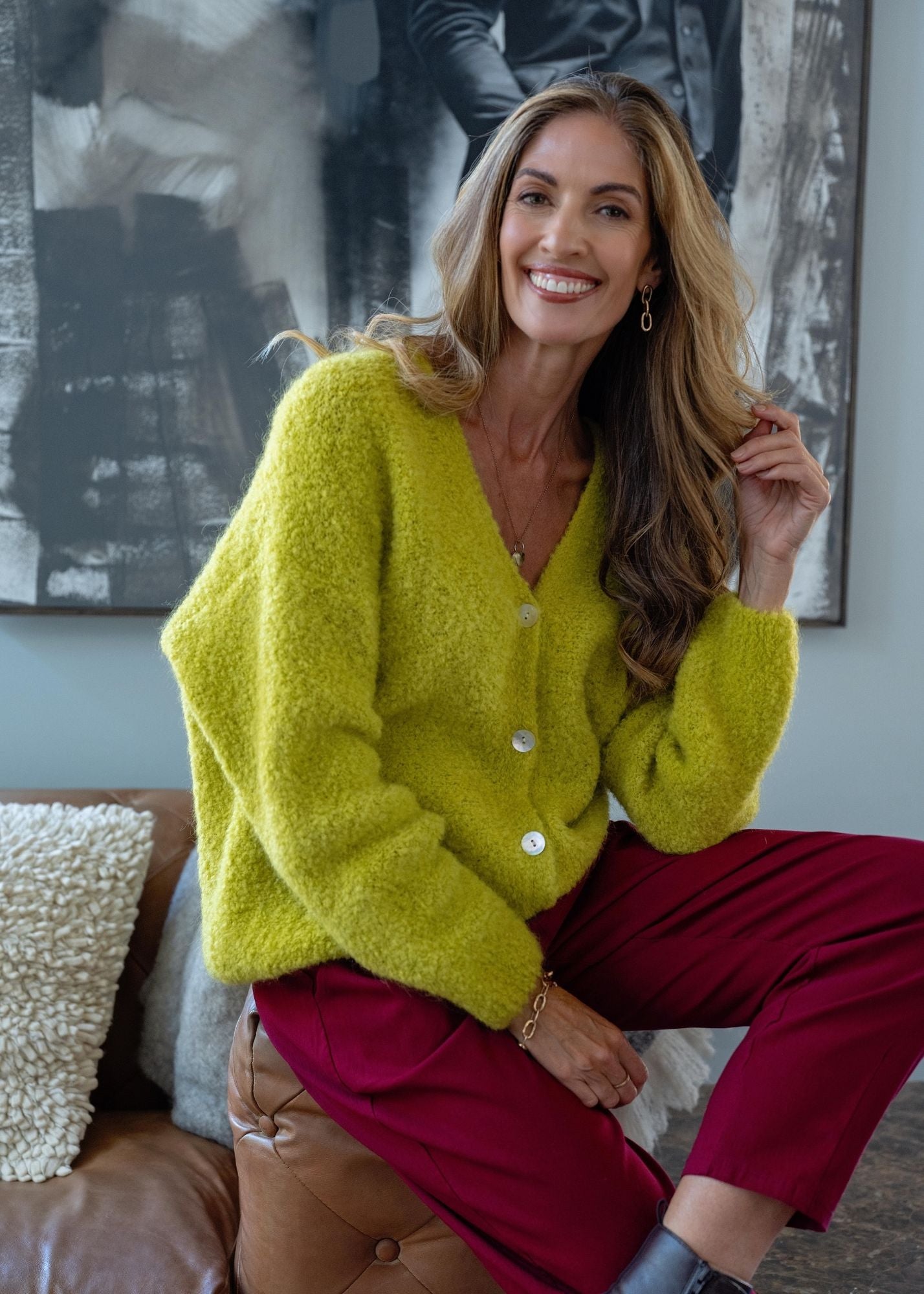 Chunky Knit Cardi in Chartreuse