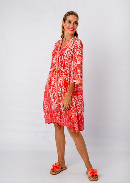 Amalfi Dress in Coral Crown Print