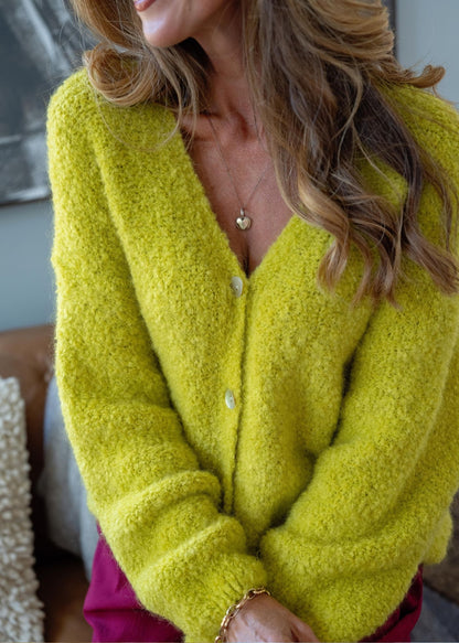 Chunky Knit Cardi in Chartreuse