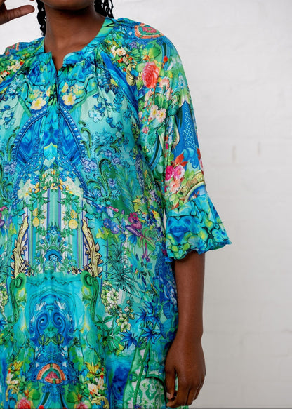 Jubilee Dress in Turquoise Crown Prnt