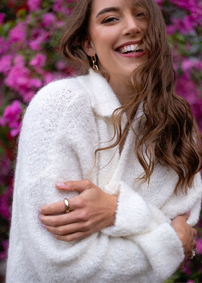 Chunky Knit with Collar in Milky White