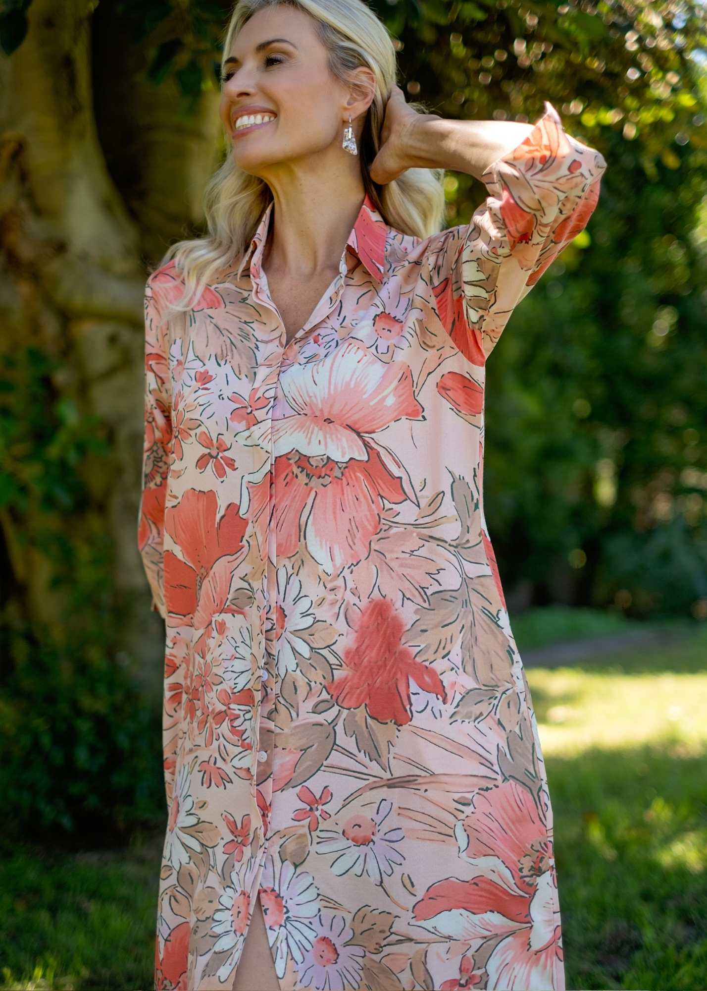 Betty Button dress in Coral Floral (A-Line)  ***PRE-ORDER*** AVAILABLE 31 OCTOBER 2025