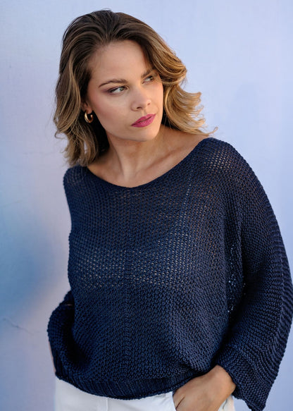 Riviera Summer Knit Top in Navy