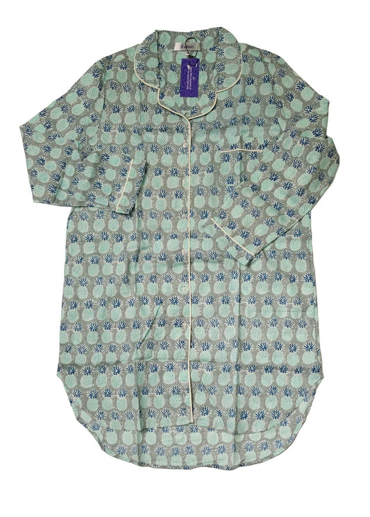 Long Sleeve Sleepshirt in Blue and Grey Pinapple