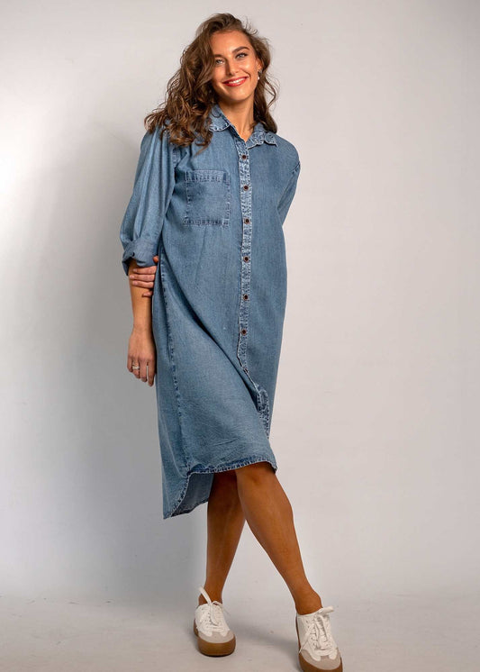 The Aurora Dress in Denim Blue