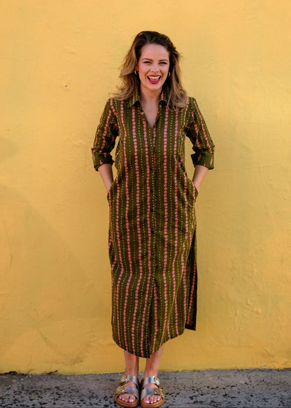Emma Shirt Dress in Moss Green