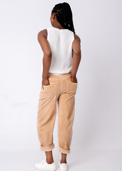 Milano Zip-Detail Slouch Pants in Stonewashed Peach