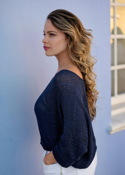 Riviera Summer Knit Top in Navy