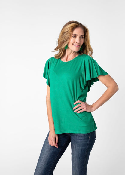 Frill sleeve T-Shirt in Green