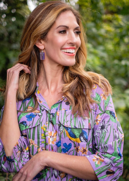 Betty Button dress Short, Purple bird