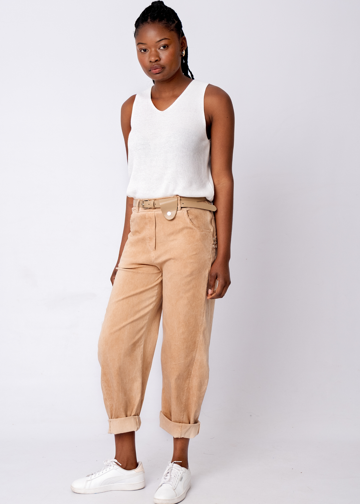 Milano Zip-Detail Slouch Pants in Stonewashed Peach