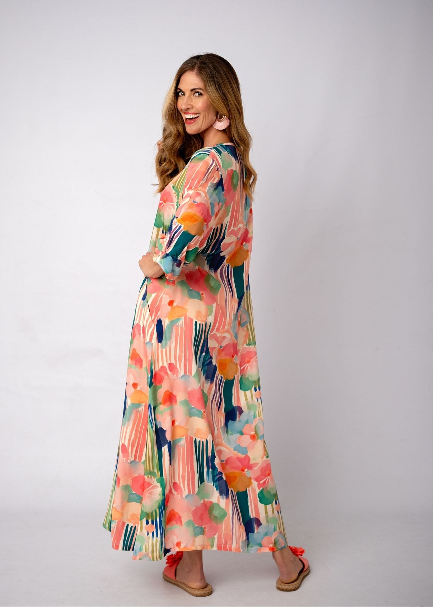 Gloria Tucked Sleeve in Pastel Abstract Watercolours