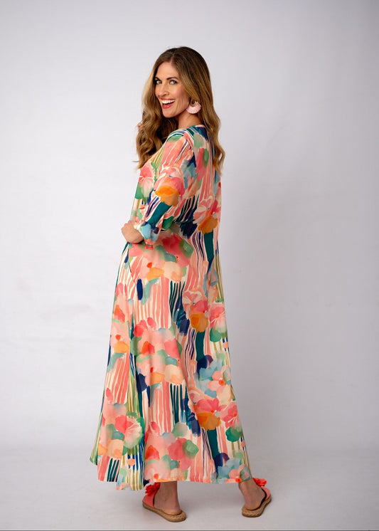 Gloria Tucked Sleeve in Pastel Abstract Watercolours