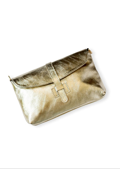 Capri Leather Crossbody Bag – Gold Shimmer