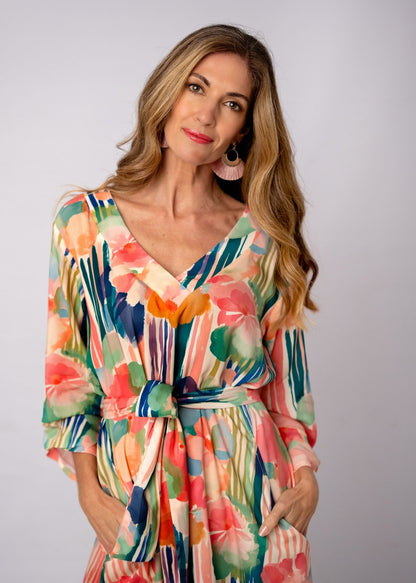 Gloria Tucked Sleeve in Pastel Abstract Watercolours