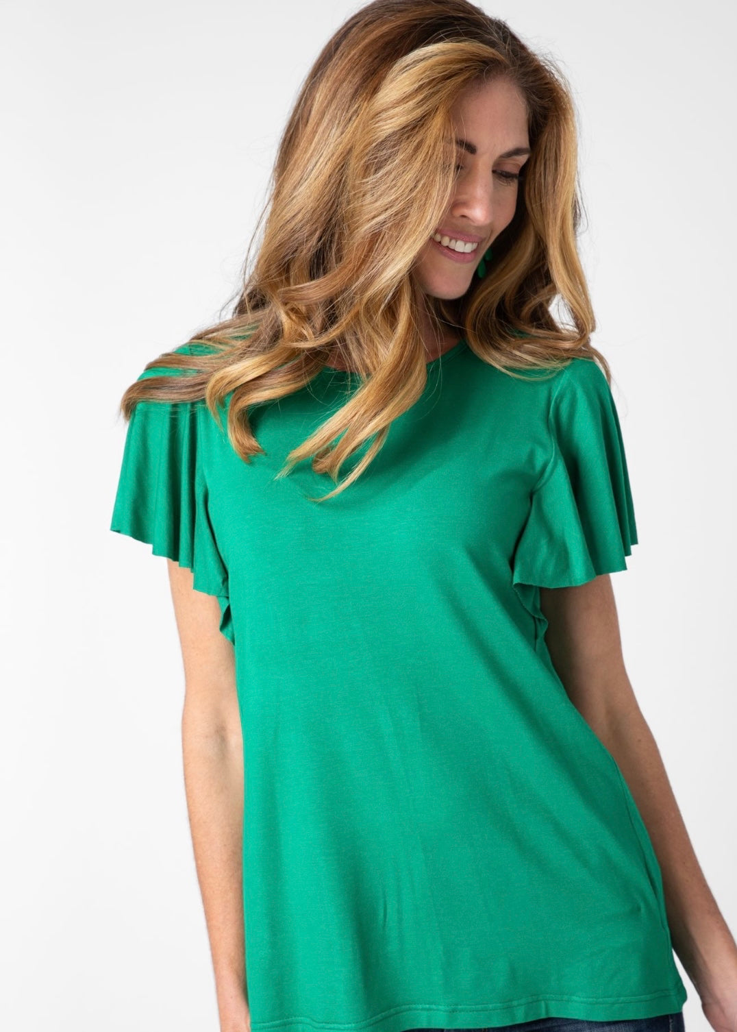 Frill sleeve T-Shirt in Green