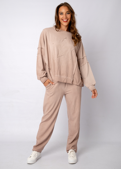 Relaxed-Fit Linen Drawstring Joggers in Pink
