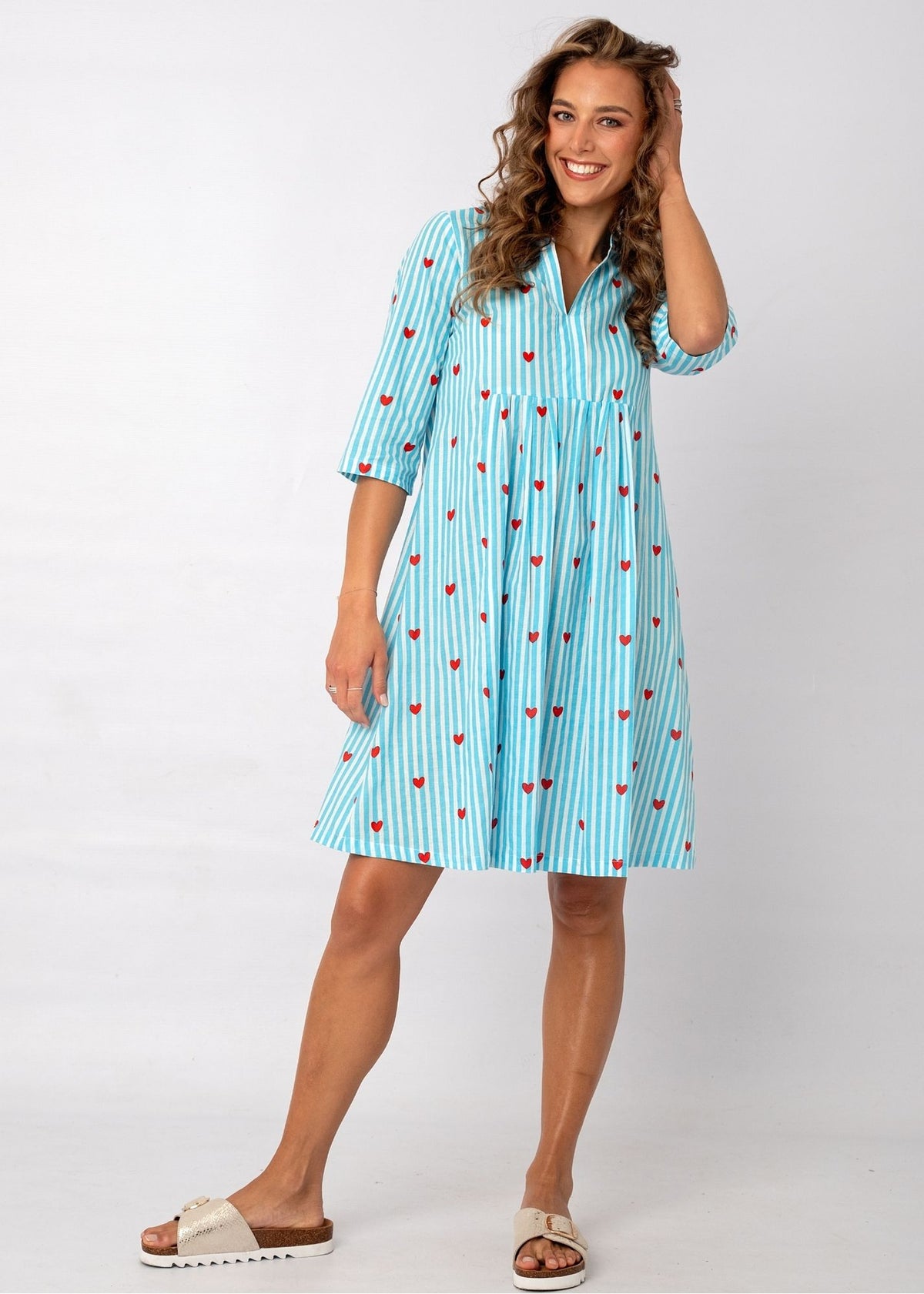Lee-Ann Dress in Turquoise Heart Stripe