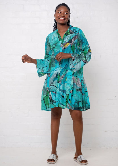 Amalfi Dress in Green and Turquoise Flower Print